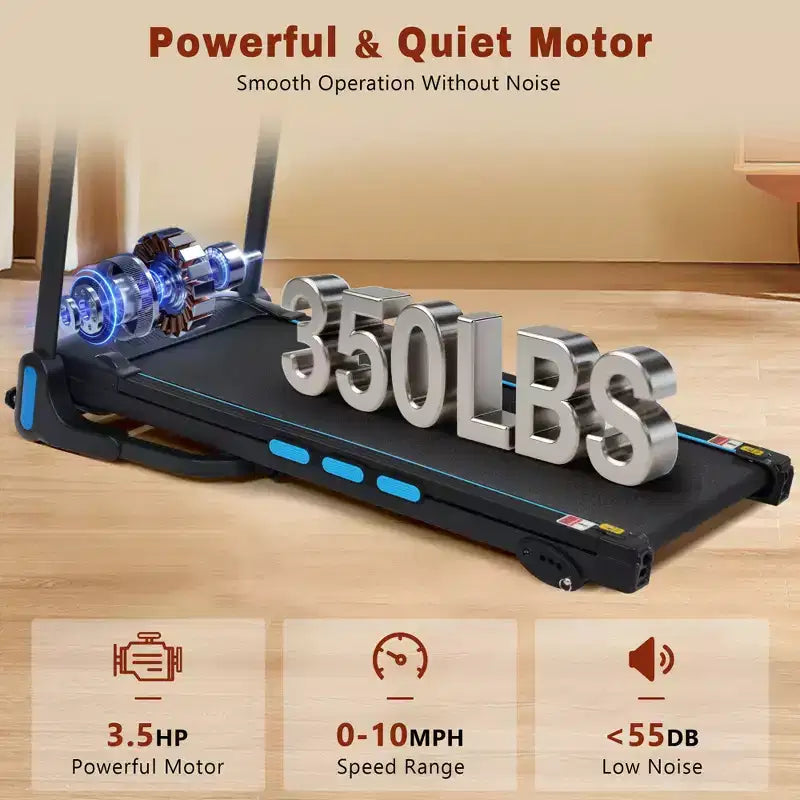 Okak 3.5HP Auto Foldable Treadmill with Incline and Hydraulic System, Treadmills for Home with Heart Rate Sensors and Bluetooth Speaker, Black