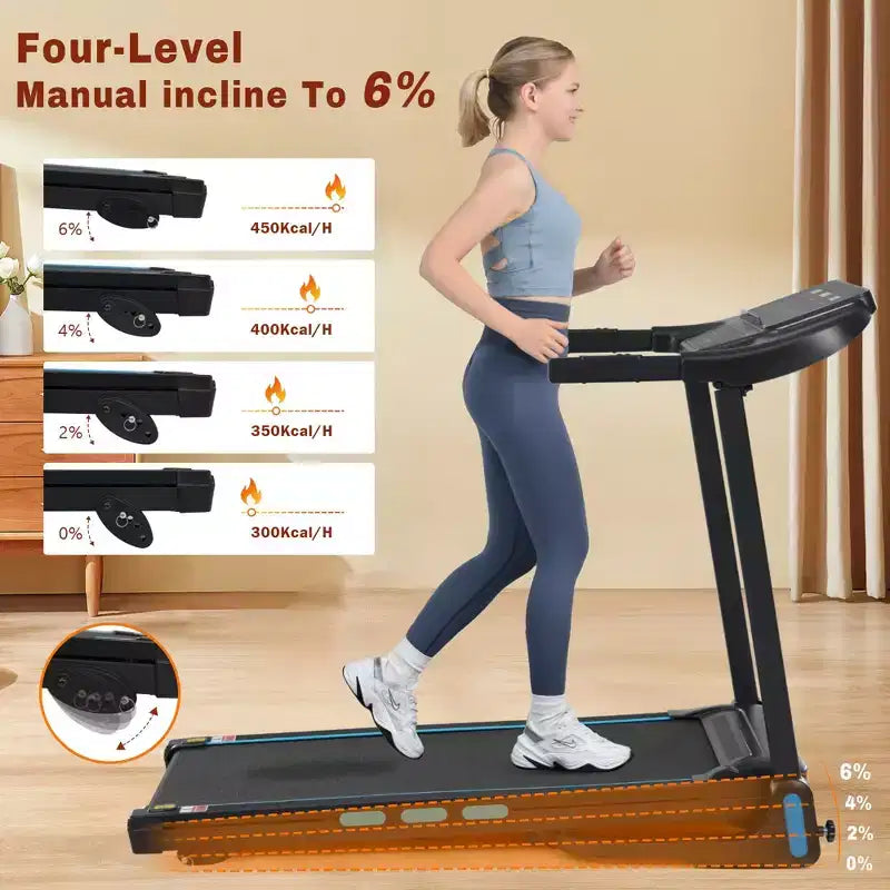 Okak 3.5HP Auto Foldable Treadmill with Incline and Hydraulic System, Treadmills for Home with Heart Rate Sensors and Bluetooth Speaker, Black