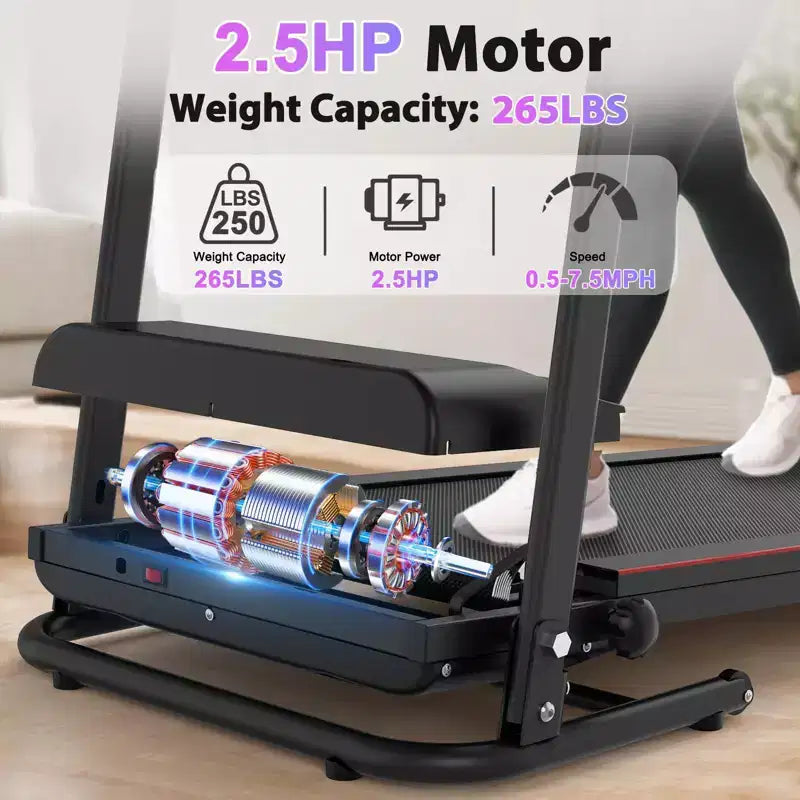 Okak Electric Treadmill with Bluetooth Music and Cup Holder, Foldable Treadmill with Incline and Heart Rate Sensor, 2.5HP Treadmills for Home, Black