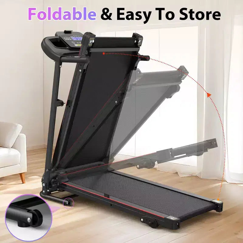 Okak Electric Treadmill with Bluetooth Music and Cup Holder, Foldable Treadmill with Incline and Heart Rate Sensor, 2.5HP Treadmills for Home, Black