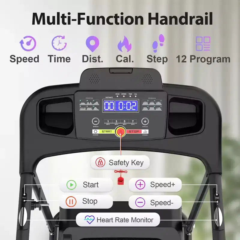 Okak Electric Treadmill with Bluetooth Music and Cup Holder, Foldable Treadmill with Incline and Heart Rate Sensor, 2.5HP Treadmills for Home, Black