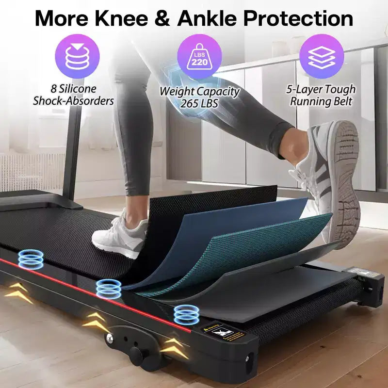Okak Electric Treadmill with Bluetooth Music and Cup Holder, Foldable Treadmill with Incline and Heart Rate Sensor, 2.5HP Treadmills for Home, Black