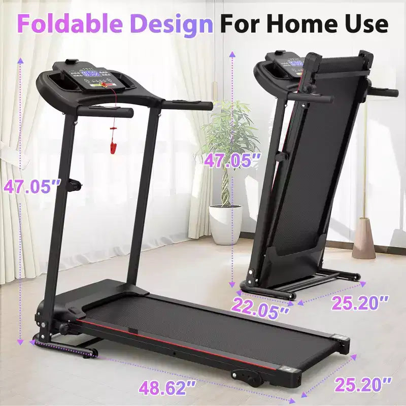 Okak Electric Treadmill with Bluetooth Music and Cup Holder, Foldable Treadmill with Incline and Heart Rate Sensor, 2.5HP Treadmills for Home, Black