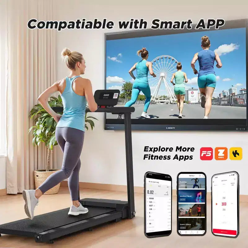 Okak Folding Treadmill with Handles and 2.5HP Quiet Motor, Treadmills for Home with 300LBS Weight Capacity, Portable Treadmill, Black