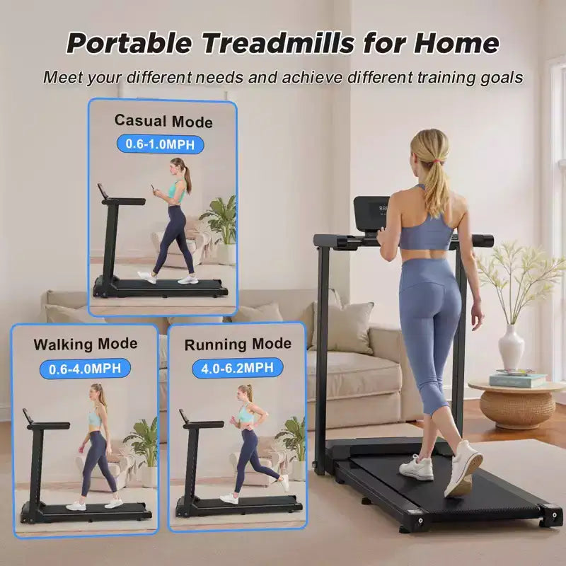 Okak Folding Treadmill with Handles and 2.5HP Quiet Motor, Treadmills for Home with 300LBS Weight Capacity, Portable Treadmill, Black