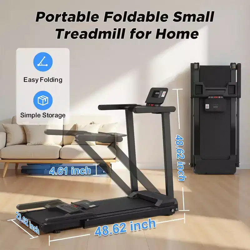 Okak Folding Treadmill with Handles and 2.5HP Quiet Motor, Treadmills for Home with 300LBS Weight Capacity, Portable Treadmill, Black