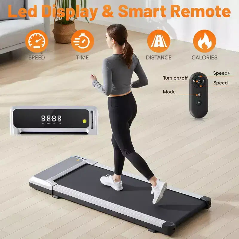Okak Under Desk Treadmill with Quiet Operation, Walking Pad without Handle Bar, Speed-Adjustable Treadmill for Home, Office, Silver