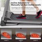 Okak 2.5HP Easy Folding Treadmill with Device Holder & Pulse Sensor, Walking Pad with 3-Level Incline Adjustable, Compact Treadmill, Black