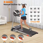 Okak 2.5HP Easy Folding Treadmill with Device Holder & Pulse Sensor, Walking Pad with 3-Level Incline Adjustable, Compact Treadmill, Black