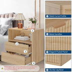 Comodino Fluted Farmhouse con Stazione di Ricarica, Comodino Moderno Mid-Century da 23", Tavolino con 2 Cassetti, Set di Tavolini in Legno per Divano e Camera da Letto