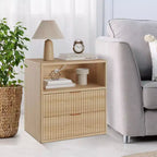 Comodino Fluted Farmhouse con Stazione di Ricarica, Comodino Moderno Mid-Century da 23", Tavolino con 2 Cassetti, Set di Tavolini in Legno per Divano e Camera da Letto
