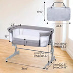 Baby Bassinet Bedside Sleeper, Adjustable Portable Crib with Mesh Sides, Mattress, Storage Bag & Wheels, Bedside Crib for Newborns, Grey
