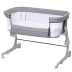 Baby Bassinet Bedside Sleeper, Adjustable Portable Crib with Mesh Sides, Mattress, Storage Bag & Wheels, Bedside Crib for Newborns, Grey
