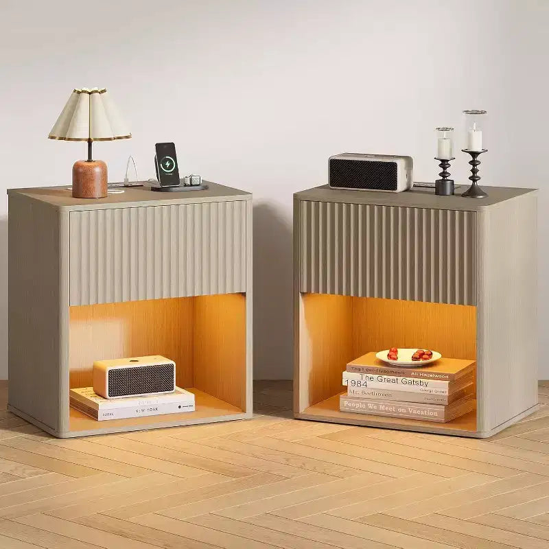 COZONY Modern Nightstand Set of 2 , Rounded Edge Design for Bedroom Living Room,Not electrified need.