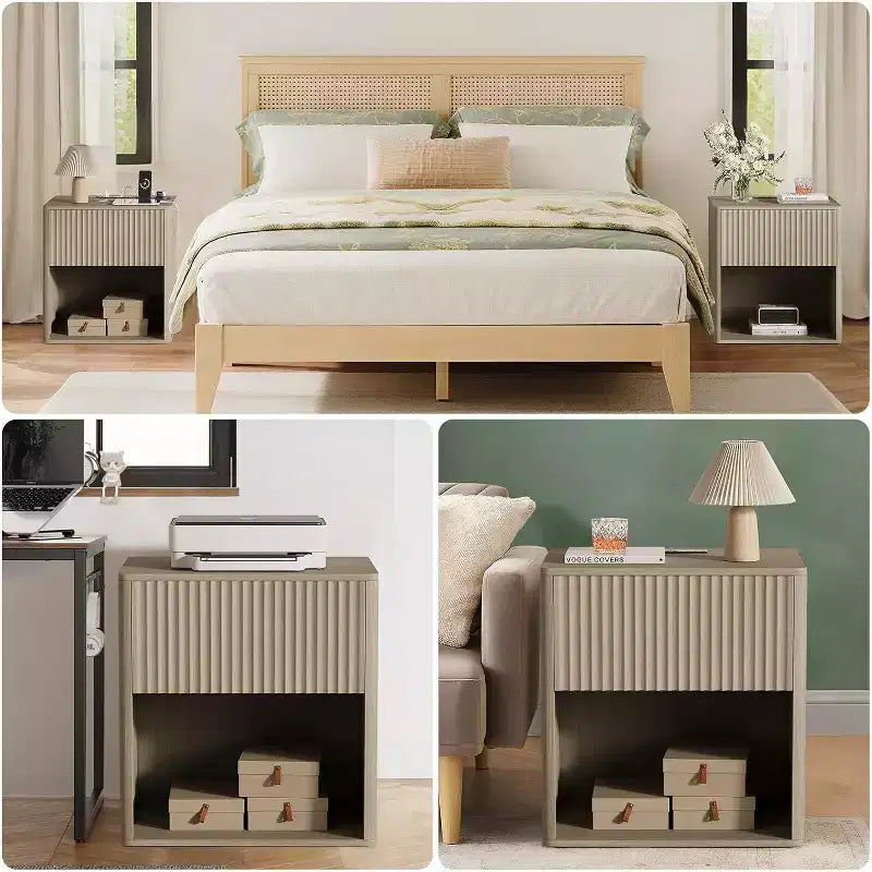 COZONY Modern Nightstand Set of 2 , Rounded Edge Design for Bedroom Living Room,Not electrified need.