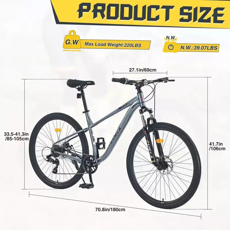 Mountain bike da 29 pollici, monomarcia/8 velocità, telaio in acciaio, forcella ammortizzata anteriore, bici con freno a disco per donna, uomo, adulto, multicolore