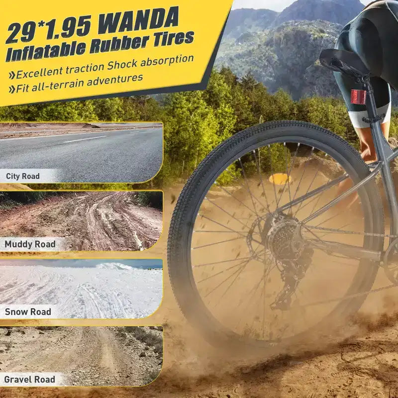 Mountain bike da 29 pollici, monomarcia/8 velocità, telaio in acciaio, forcella ammortizzata anteriore, bici con freno a disco per donna, uomo, adulto, multicolore