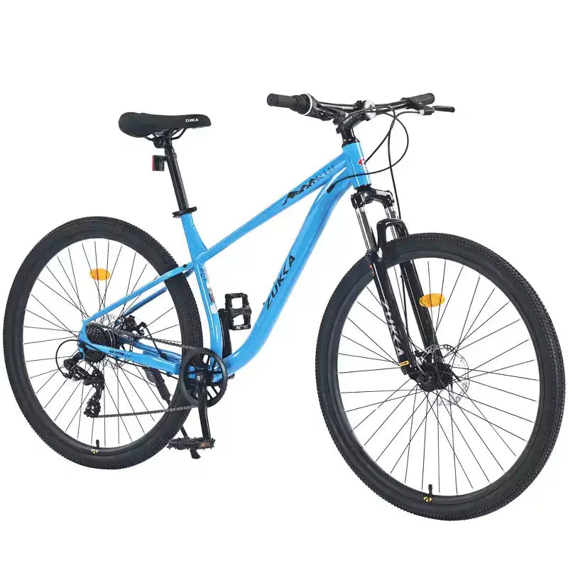 Mountain bike da 29 pollici, monomarcia/8 velocità, telaio in acciaio, forcella ammortizzata anteriore, bici con freno a disco per donna, uomo, adulto, multicolore