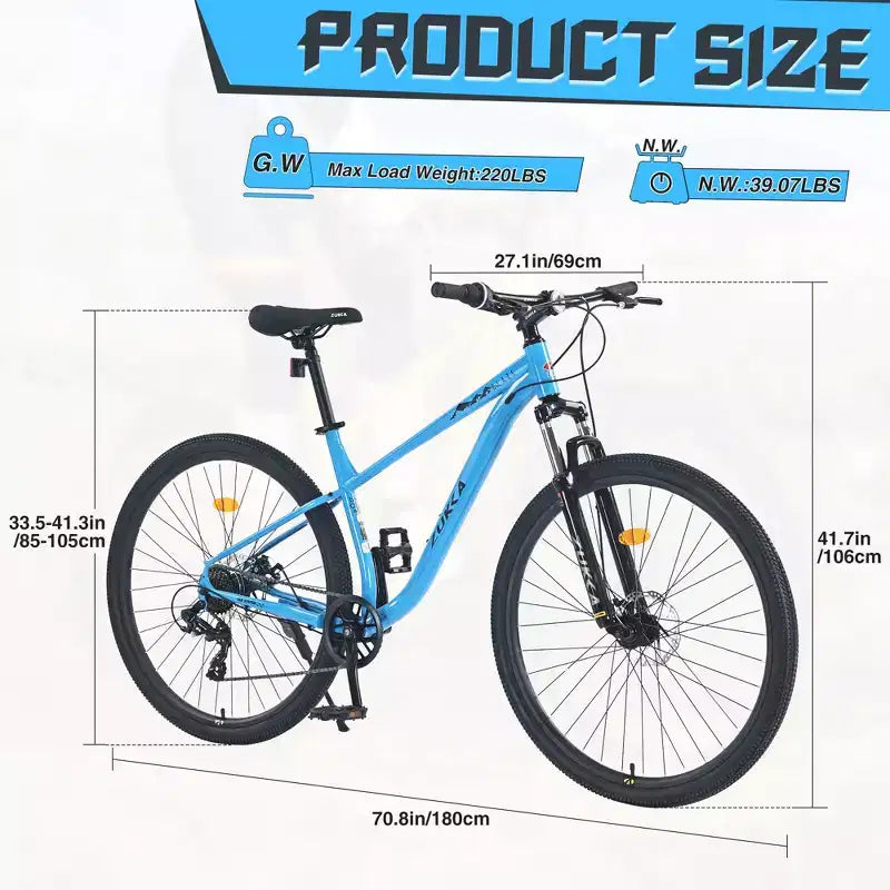 Mountain bike da 29 pollici, monomarcia/8 velocità, telaio in acciaio, forcella ammortizzata anteriore, bici con freno a disco per donna, uomo, adulto, multicolore
