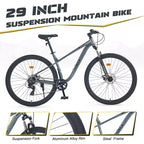 Mountain bike da 29 pollici, monomarcia/8 velocità, telaio in acciaio, forcella ammortizzata anteriore, bici con freno a disco per donna, uomo, adulto, multicolore