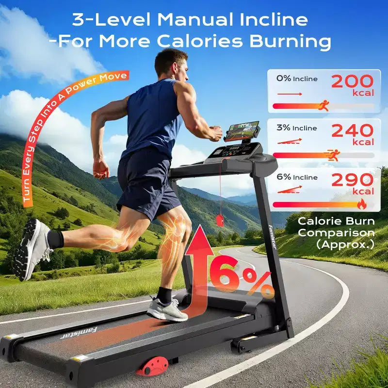 Tapis roulant da 3,1 CV per la casa, tapis roulant pieghevole con capacità di 136 kg, tapis roulant con inclinazione del 6%, 0,6-7,5 MPH, 64 programmi preimpostati