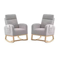 2 Pack Nursery Rocking Chairs with Solid Wood Legs, Glider Armchairs with Side Pocket, Upholstered Rockers for Living Room or Bedroom (Gray, Teddy)