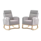 2 Pack Nursery Rocking Chairs with Solid Wood Legs, Glider Armchairs with Side Pocket, Upholstered Rockers for Living Room or Bedroom (Gray, Teddy)