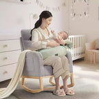 2 Pack Nursery Rocking Chairs with Solid Wood Legs, Glider Armchairs with Side Pocket, Upholstered Rockers for Living Room or Bedroom (Gray, Teddy)