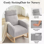 2 Pack Nursery Rocking Chairs with Solid Wood Legs, Glider Armchairs with Side Pocket, Upholstered Rockers for Living Room or Bedroom (Gray, Teddy)