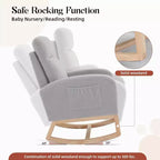 2 Pack Nursery Rocking Chairs with Solid Wood Legs, Glider Armchairs with Side Pocket, Upholstered Rockers for Living Room or Bedroom (Gray, Teddy)