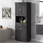 GDFStudio Nolan Modern Wood Tall Bathroom Storage Cabinet with Tilt-Out Laundry Hamper, Double-Door Cabinet, Upper Shelves and Drawer
