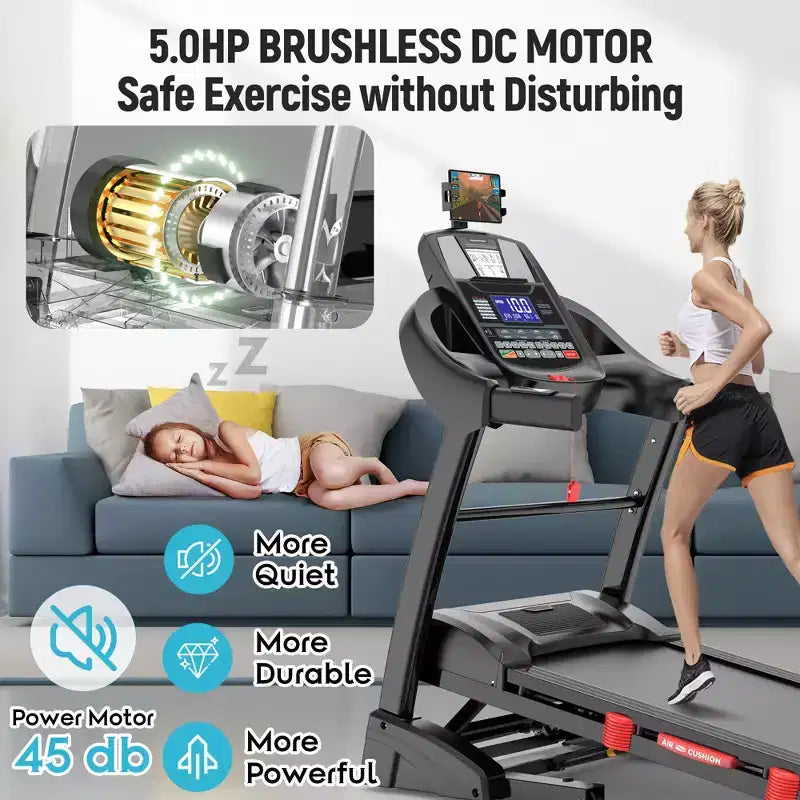 Tapis Roulant Inclinabile Pieghevole da 4,8 CV per Uso Domestico con 64 Programmi Preimpostati, Controllo APP, 19 km/h, Altoparlanti Bluetooth