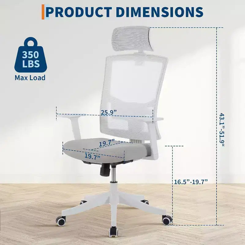 Ergonomic Office Chair, Computer Desk Chair Comfy with Adjustable Padded Headrest,Comfortable Lumbar Support Gaming Chairs for Bedroom,Study,Student