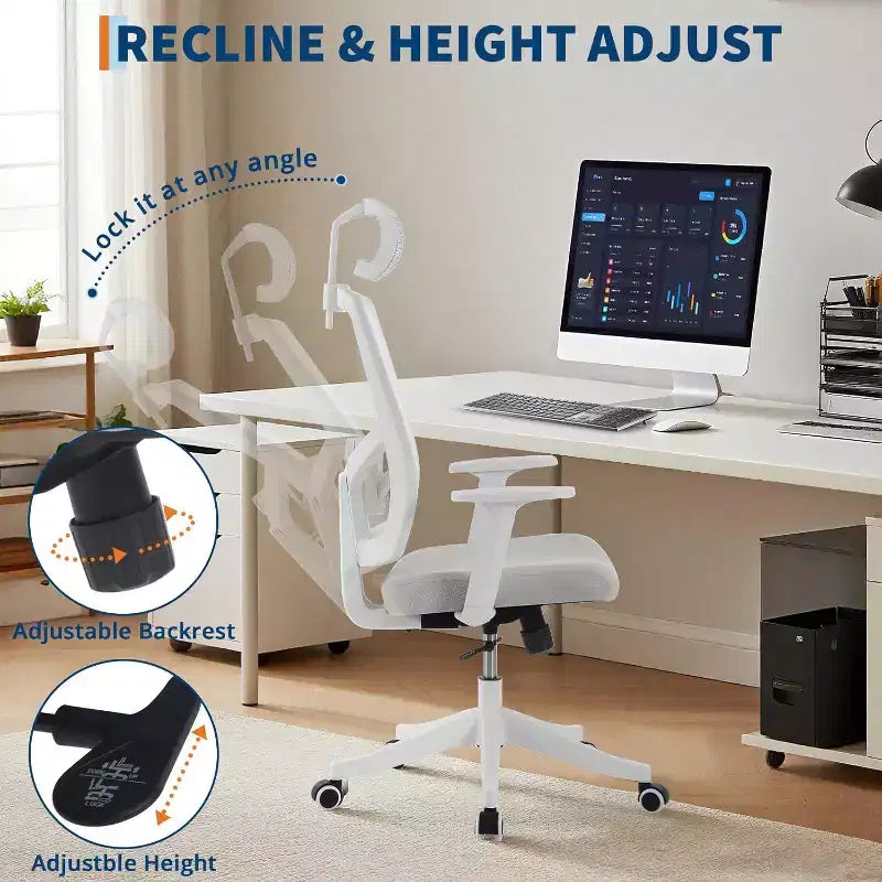 Ergonomic Office Chair, Computer Desk Chair Comfy with Adjustable Padded Headrest,Comfortable Lumbar Support Gaming Chairs for Bedroom,Study,Student