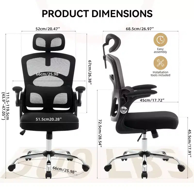 Ergonomic Office Chair  High-Back Mesh Desk Chair with Adjustable Headrest & Wheels  Swivel Task Chair for Home/Office/Gaming Room