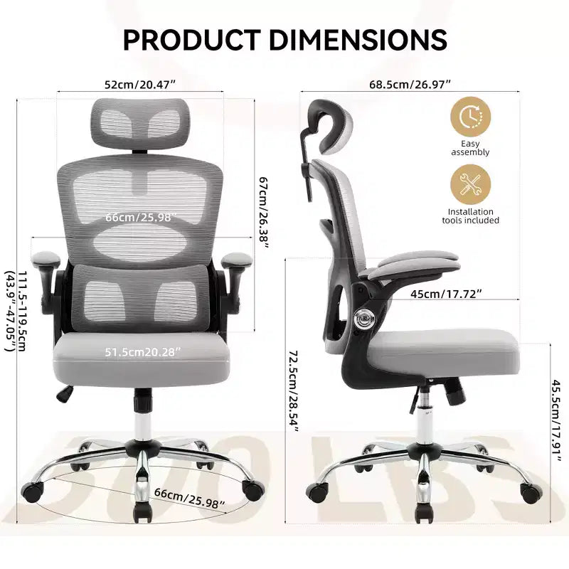 Ergonomic Office Chair  High-Back Mesh Desk Chair with Adjustable Headrest & Wheels  Swivel Task Chair for Home/Office/Gaming Room