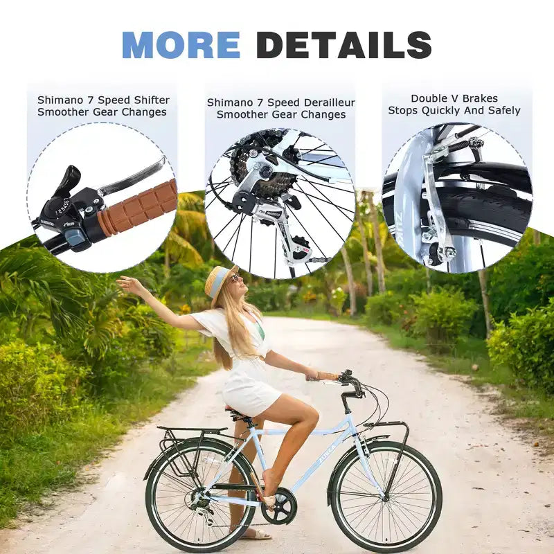 Bicicletta Cruiser Vintage da 24/26 Pollici per Uomini e Donne, Bici da Pendolare da Città a Velocità Singola/7 con Portapacchi Posteriore, Colori Multipli