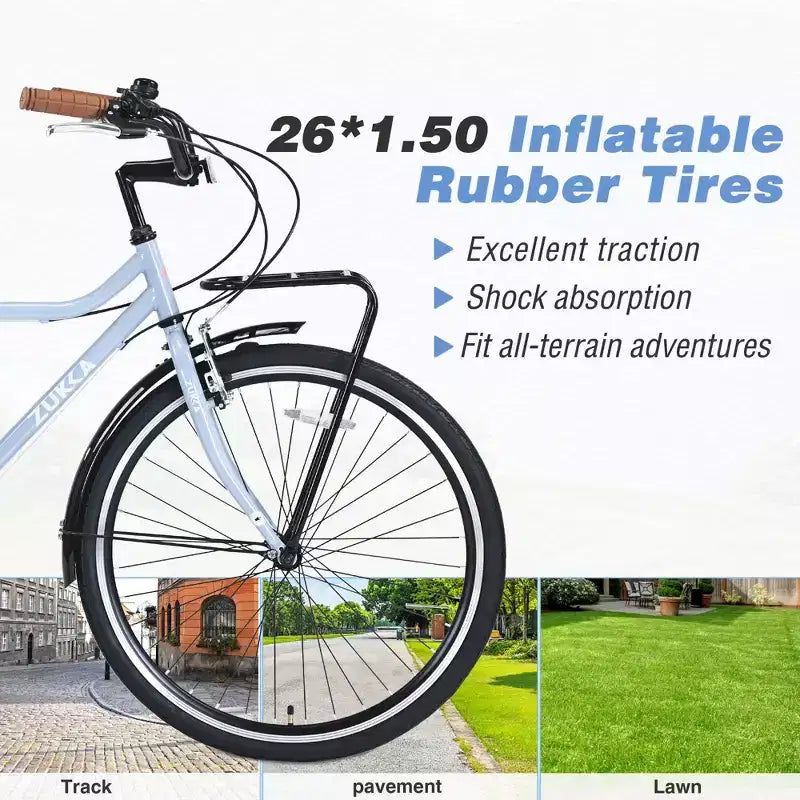 Bicicletta Cruiser Vintage da 24/26 Pollici per Uomini e Donne, Bici da Pendolare da Città a Velocità Singola/7 con Portapacchi Posteriore, Colori Multipli