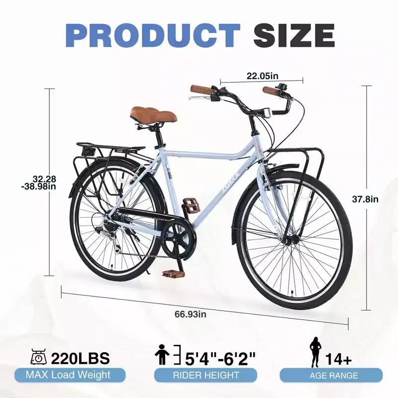 Bicicletta Cruiser Vintage da 24/26 Pollici per Uomini e Donne, Bici da Pendolare da Città a Velocità Singola/7 con Portapacchi Posteriore, Colori Multipli
