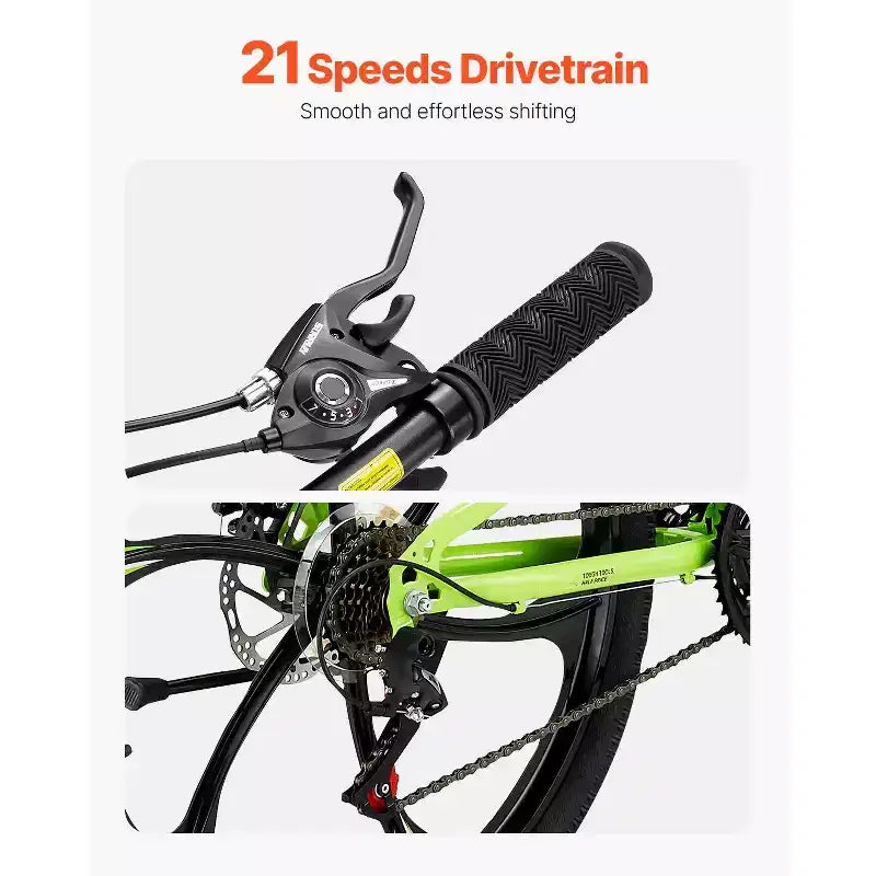 Bicicletta Pieghevole Mountain Bike da 26 Pollici con Ammortizzazione Completa, Trasmissione a 21 Velocità, Freni a Disco e Telaio in Acciaio ad Alto Tenore di Carbonio per Adulti Uomini e Donne