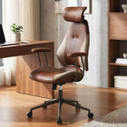 Sedia da ufficio ergonomica Costway con poggiatesta 2D, schienale basculante e ruote, sedia da gaming blu/marrone e beige/grigio e blu