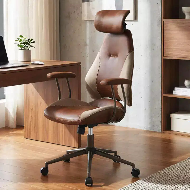 Sedia da ufficio ergonomica Costway con poggiatesta 2D, schienale basculante e ruote, sedia da gaming blu/marrone e beige/grigio e blu