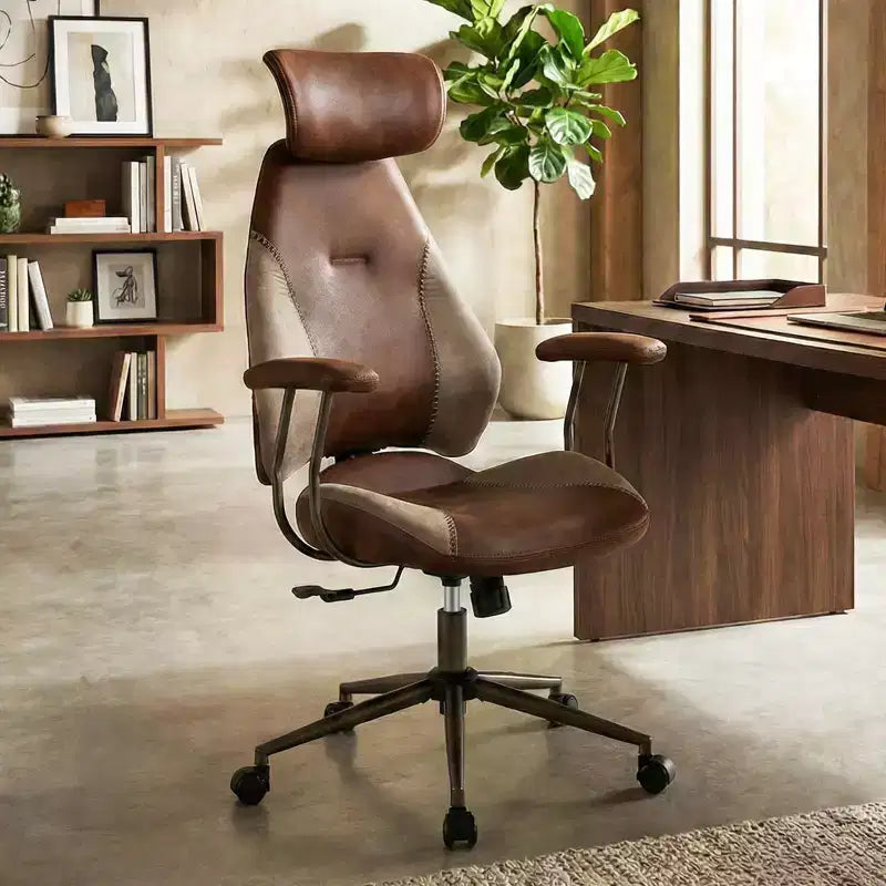 Sedia da ufficio ergonomica Costway con poggiatesta 2D, schienale basculante e ruote, sedia da gaming blu/marrone e beige/grigio e blu