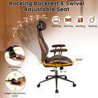Sedia da ufficio ergonomica Costway con poggiatesta 2D, schienale basculante e ruote, sedia da gaming blu/marrone e beige/grigio e blu