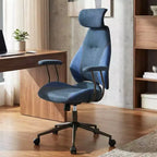 Sedia da ufficio ergonomica Costway con poggiatesta 2D, schienale basculante e ruote, sedia da gaming blu/marrone e beige/grigio e blu