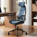 Sedia da ufficio ergonomica Costway con poggiatesta 2D, schienale basculante e ruote, sedia da gaming blu/marrone e beige/grigio e blu