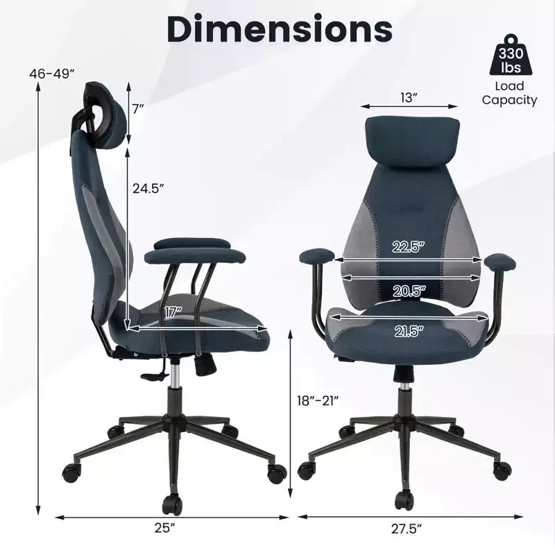 Sedia da ufficio ergonomica Costway con poggiatesta 2D, schienale basculante e ruote, sedia da gaming blu/marrone e beige/grigio e blu