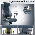 Sedia da ufficio ergonomica Costway con poggiatesta 2D, schienale basculante e ruote, sedia da gaming blu/marrone e beige/grigio e blu