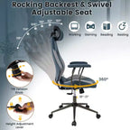 Sedia da ufficio ergonomica Costway con poggiatesta 2D, schienale basculante e ruote, sedia da gaming blu/marrone e beige/grigio e blu