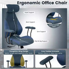 Sedia da ufficio ergonomica Costway con poggiatesta 2D, schienale basculante e ruote, sedia da gaming blu/marrone e beige/grigio e blu
